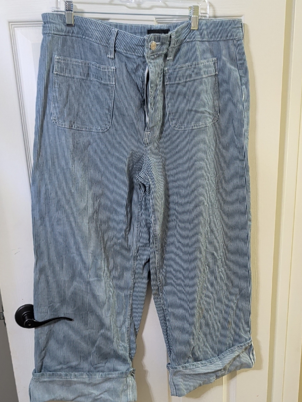 Women's Denim Stripe Casual Cotton cuffed Pants